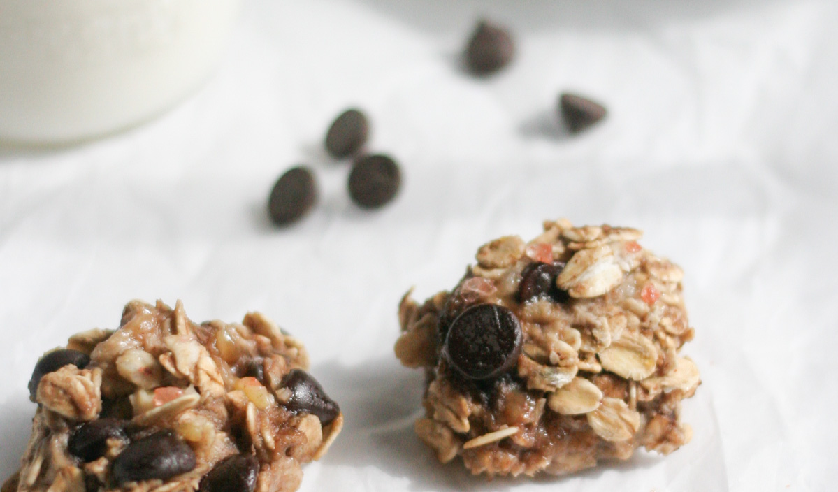 Close up of Healthy 3-Ingredient Sweet and Salty Oat Cookies on parchment paper