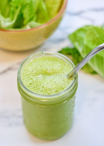 Close up of a Green Smoothie in a mason jar