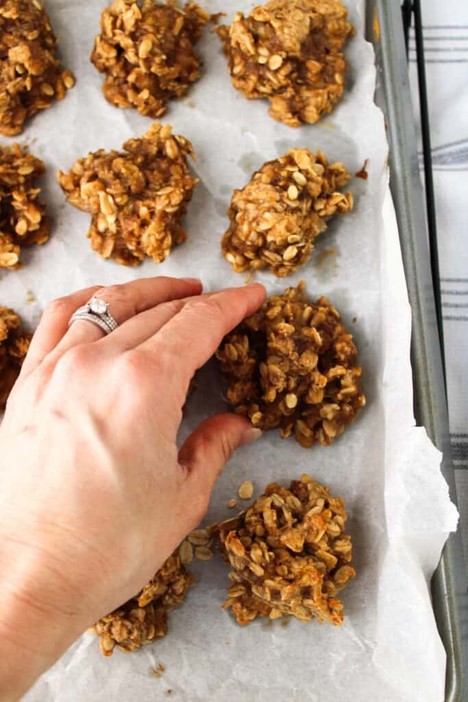 Reaching for a 3-Ingredient peanut butter banana oat cookie.