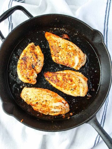 Chicken Breasts cooked in a cast iron skillet