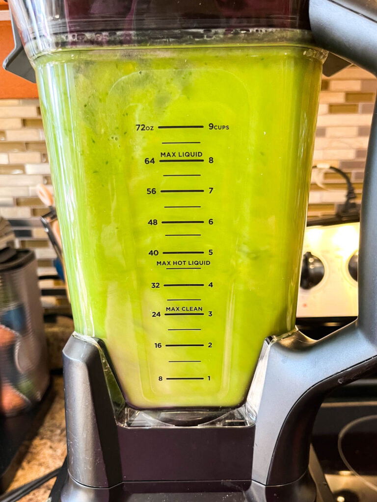 Celery smoothie ingredients in a blender.