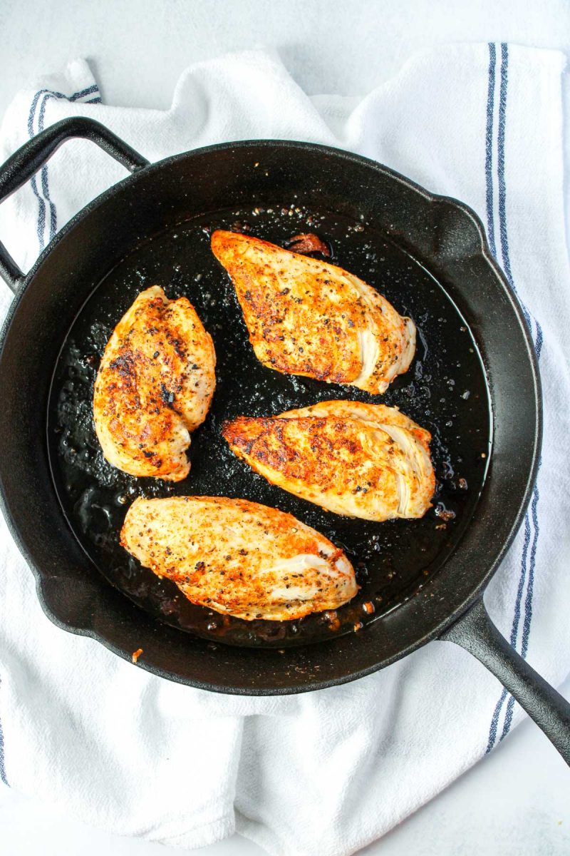Chicken breasts cooked in a Cast Iron Skillet
