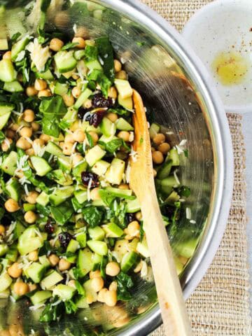 Chickpea Rice Salad with Spinach and Dried Cranberries.