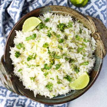 Coconut Lime Rice in a dish.