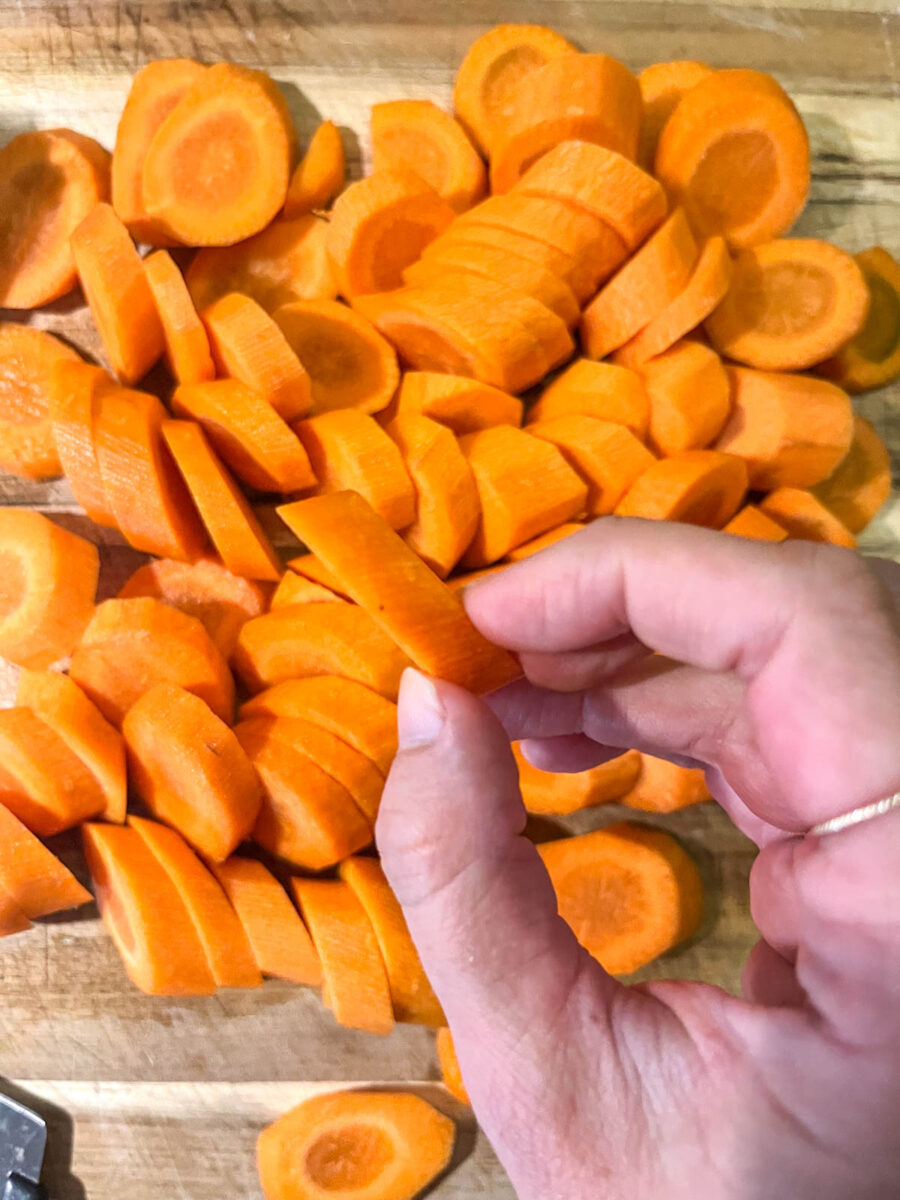 Showing a slice of carrot ½ inch thick.