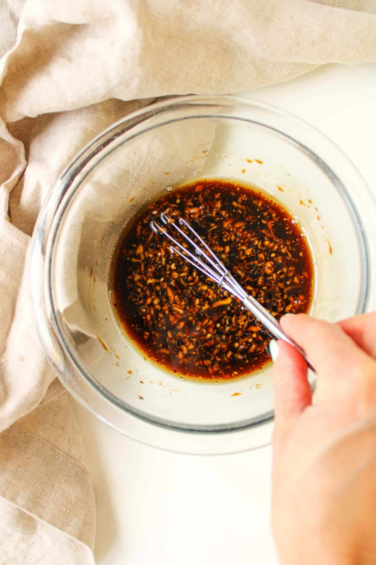 Honey Soy Marinade in a glass bowl.