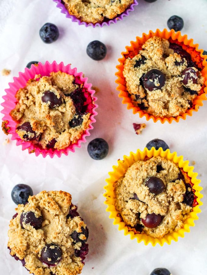 Gluten-Free Blueberry Muffins on a white countertop