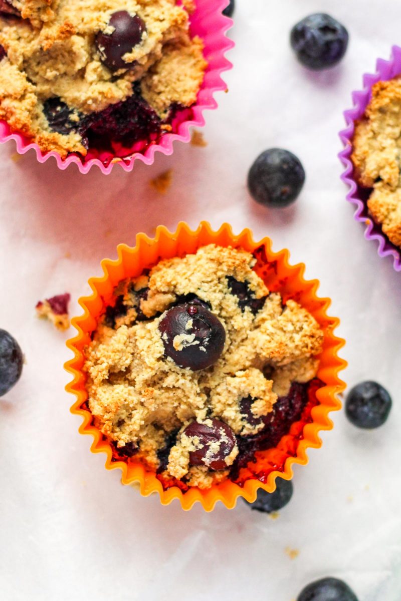 Gluten-Free Blueberry Muffins on a white countertop