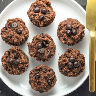 Gluten-free chocolate chip muffins on a white plate