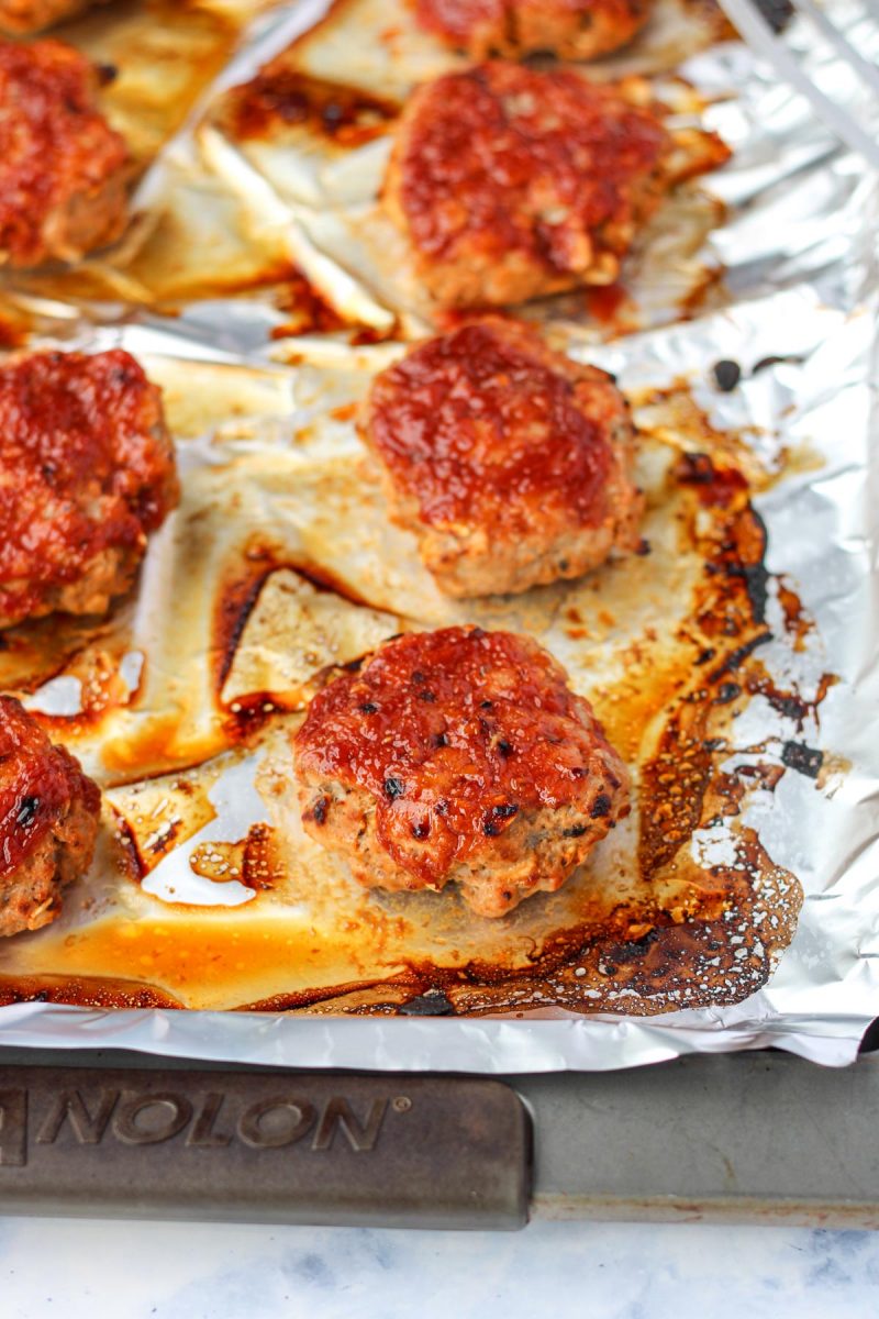 Gluten-Free Turkey Burgers on a cookie sheet with tinfoil