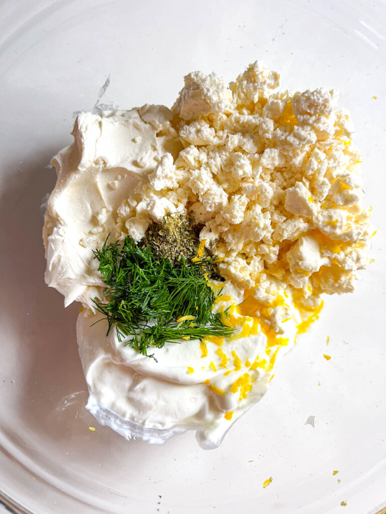 Greek Yogurt Cream Cheese Dip in a bowl.