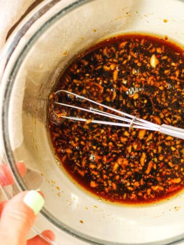 Honey Soy Marinade in a glass bowl.