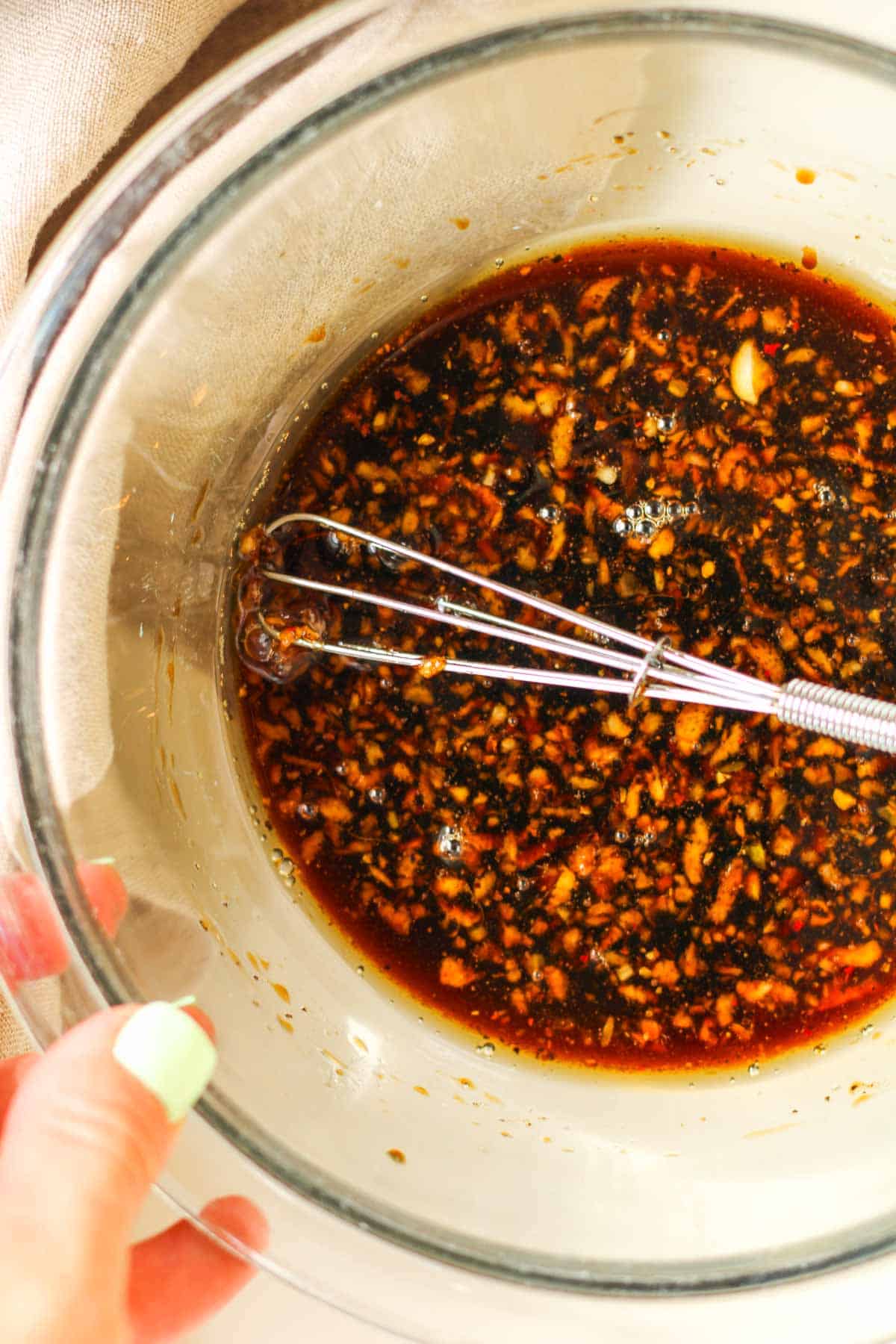 Honey Soy Marinade in a glass bowl.