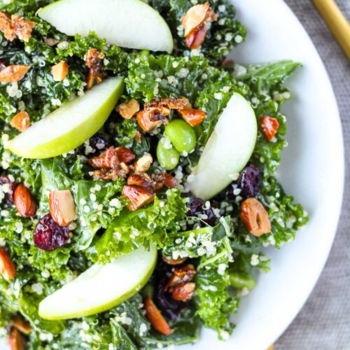 Kale Quinoa Salad with Apple and Spiced Nuts Eats by April