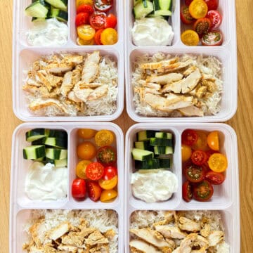 Shortcut Chicken Shawarma in Meal Prep containers.