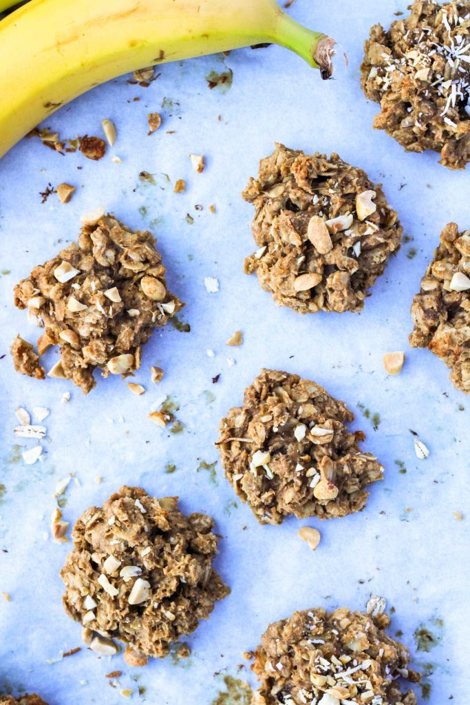 overheat shot of healthy peanut butter banana cookies