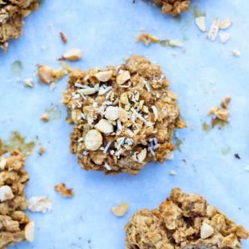 a baked oatmeal cookie with crushed peanuts on top