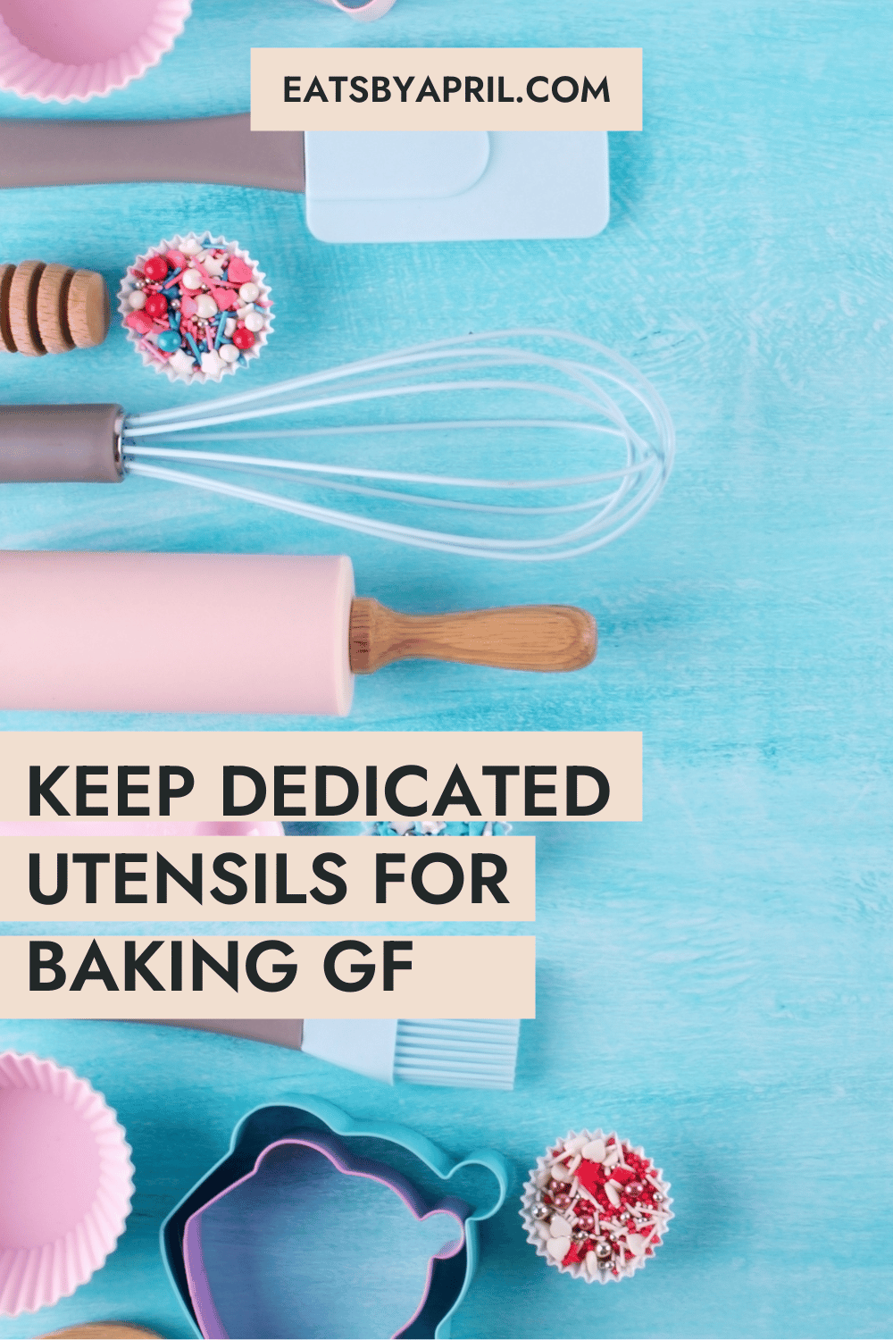 Baking utensils on a blue background.